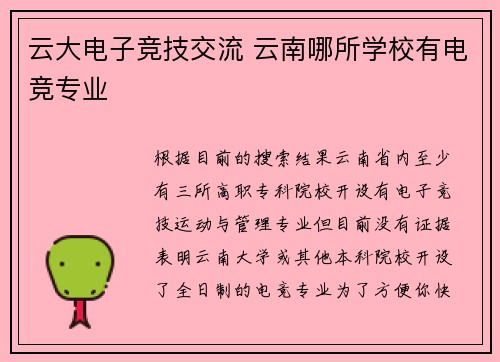 云大电子竞技交流 云南哪所学校有电竞专业